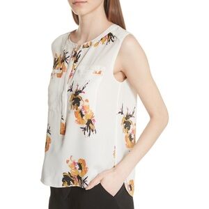 A.L.C. Adela Floral Silk Georgette Blouse Top Ivory Orange Sz 10